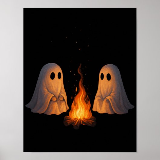 Spooky Ghost Campfire Nachtwald Kunst - Halloween Poster (Vorne)
