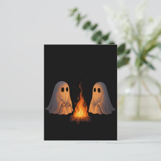 Spooky Ghost Campfire Nachtwald Kunst - Halloween Postkarte (Stehend Vorderseite)