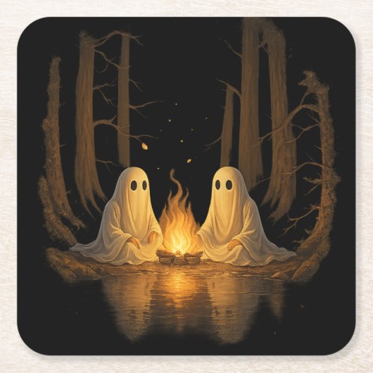 Spooky Ghost Campfire Nachtwald Kunst - Halloween Rechteckiger Pappuntersetzer (Vorderseite)