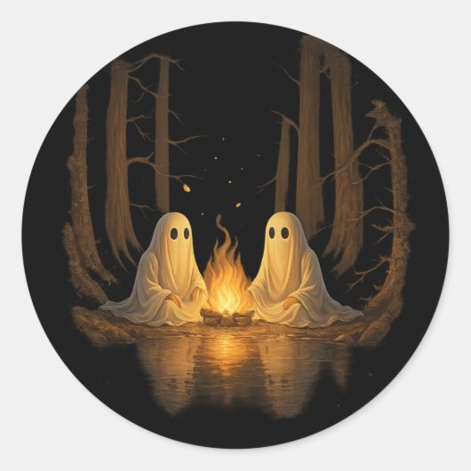 Spooky Ghost Campfire Nachtwald Kunst - Halloween Runder Aufkleber (Vorderseite)