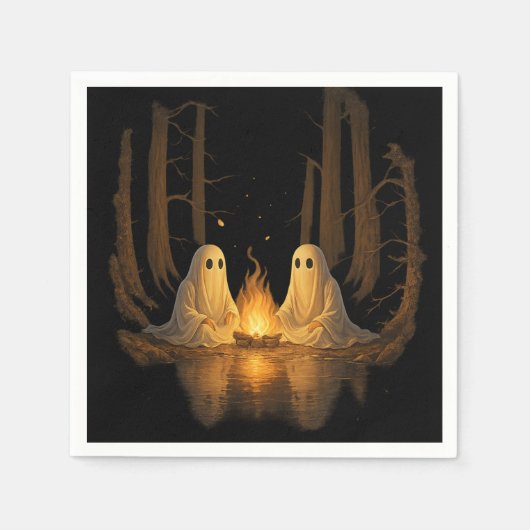 Spooky Ghost Campfire Nachtwald Kunst - Halloween Serviette (Vorderseite)