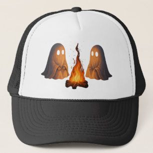Spooky Ghost Campfire Nachtwald Kunst - Halloween Truckerkappe