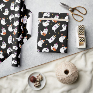 Spooky Ghost Cat Trick oder Behandeln Wrapping Pap Geschenkpapier