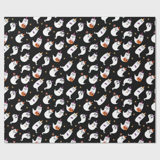 Spooky Ghost Cat Trick oder Behandeln Wrapping Pap Geschenkpapier (Flach)
