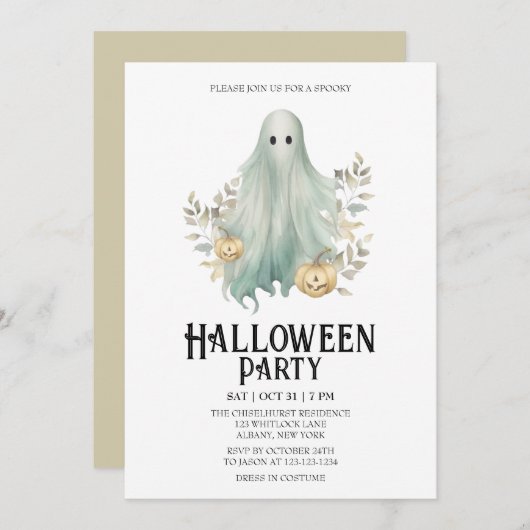 Spooky Ghost Costume Minze Halloween-Party Einladung (Vorne/Hinten)