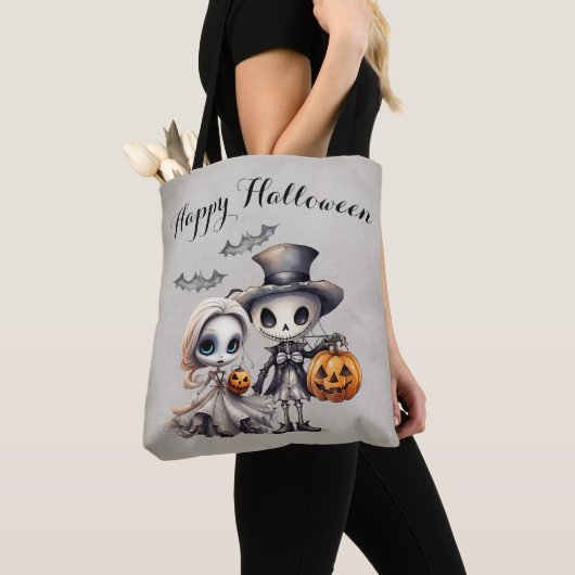 Spooky Ghost Doll und Skeleton Halloween Tasche (Von Nahem)
