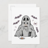 Spooky Ghost Drink Kaffee Koffein Halloween Ankündigungspostkarte (Vorne/Hinten)