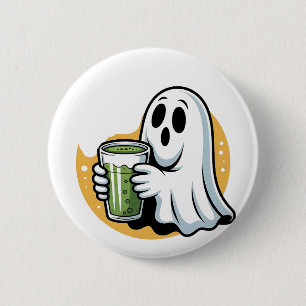 Spooky Ghost Drinks Matcha Halloween Button