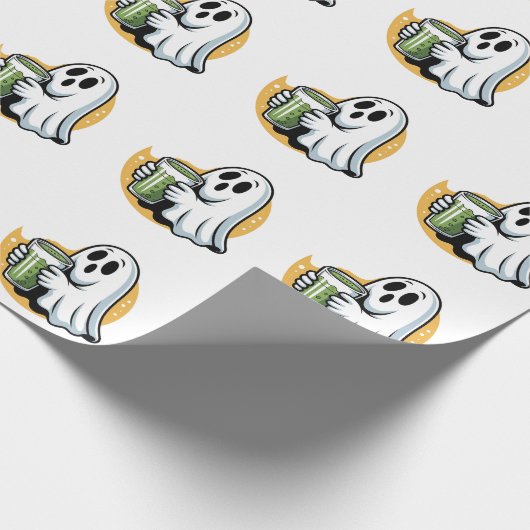 Spooky Ghost Drinks Matcha Halloween Geschenkpapier (Ecke)