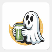 Spooky Ghost Drinks Matcha Halloween Quadratischer Aufkleber (Vorderseite)