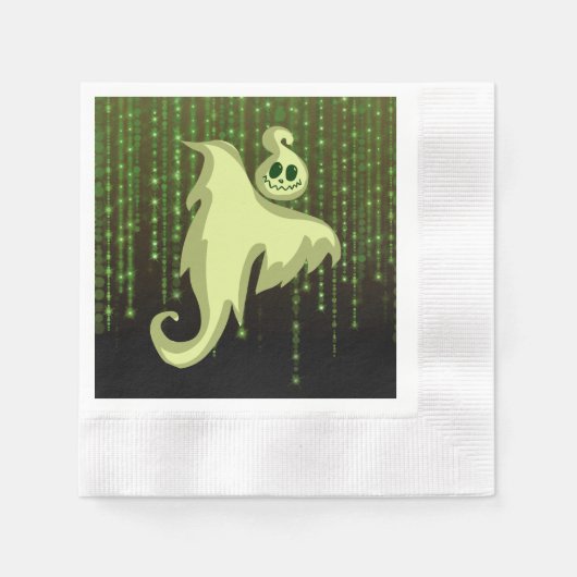 Spooky Ghost Green String Lights Luncheon Napkins Serviette (Vorderseite)