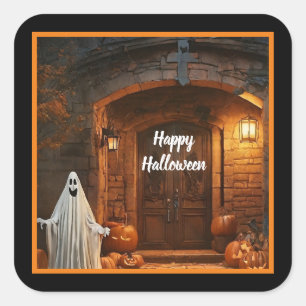 Spooky Ghost Halloween Collection Quadratischer Aufkleber