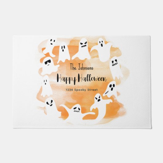 Spooky Ghost Halloween-Party Aquarell Fotolabine Fußmatte (Vorderseite)