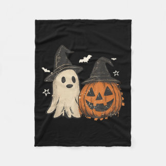 Spooky Ghost Halloween Preppy Floral Pumpkin Spook Fleecedecke