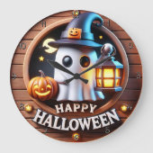 Spooky Ghost Halloween Themed Große Wanduhr (Vorderseite)