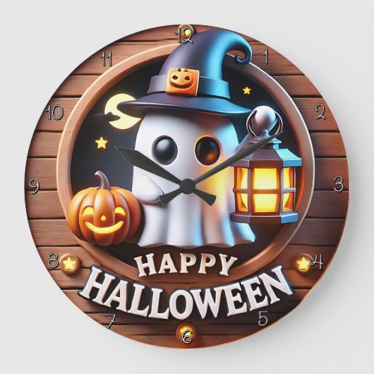 Spooky Ghost Halloween Themed Große Wanduhr (Vorderseite)
