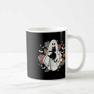Spooky Ghost Holding Black Cat Groovy Floral Hallo Kaffeetasse