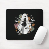 Spooky Ghost Holding Black Cat Groovy Floral Hallo Mousepad (Mit Mouse)