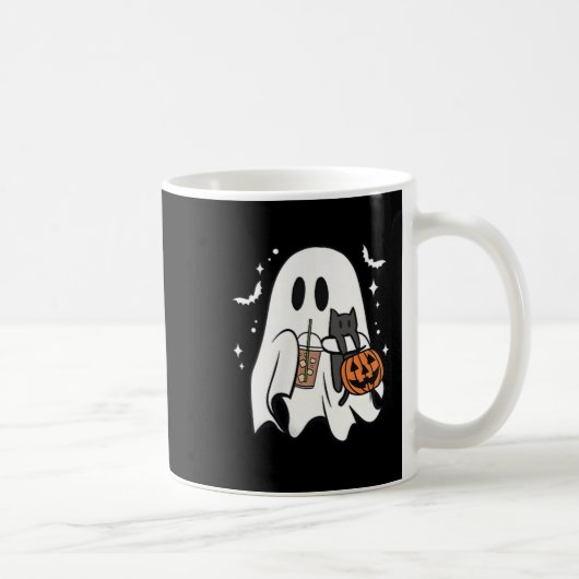 Spooky Ghost Holding Black Cat Halloween Eiskaffee Kaffeetasse (Rechts)