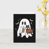 Spooky Ghost Holding Black Cat Halloween Eiskaffee Karte (Gelbe Blume)