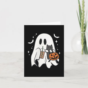 Spooky Ghost Holding Black Cat Halloween Eiskaffee Karte