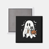 Spooky Ghost Holding Black Cat Halloween Eiskaffee Magnet (Vorderseite/Rückseite)