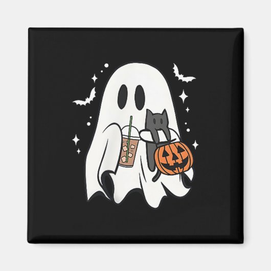 Spooky Ghost Holding Black Cat Halloween Eiskaffee Magnet (Vorne)