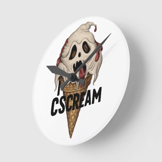 Spooky Ghost Ice Cream "I CSCREAM" Runde Wanduhr (Winkel)