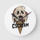 Spooky Ghost Ice Cream "I CSCREAM" Runde Wanduhr (Vorderseite)