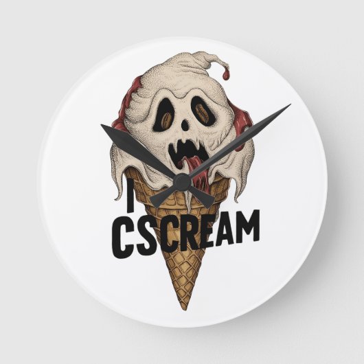 Spooky Ghost Ice Cream "I CSCREAM" Runde Wanduhr (Vorderseite)