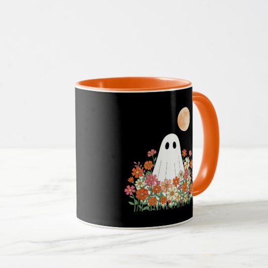 Spooky Ghost in Blume Halloween Tasse (VorderseiteRechts)