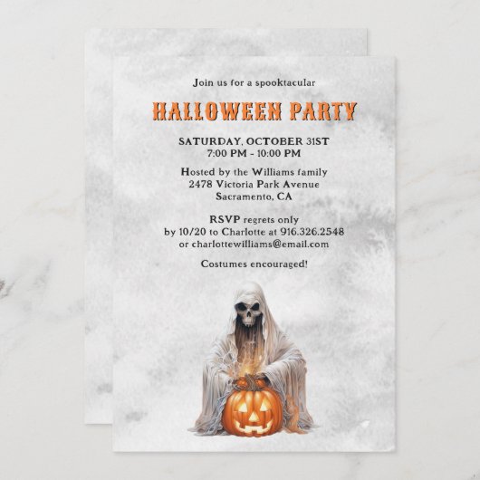 Spooky Ghost Jack O’Lantern Halloween-Party Einladung (Vorne/Hinten)