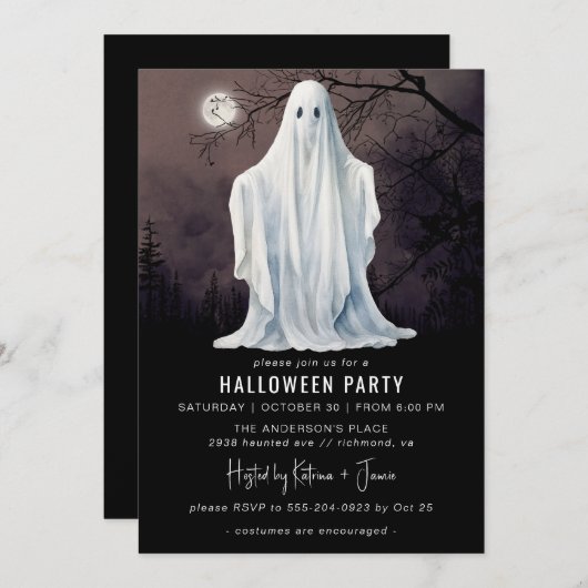 Spooky Ghost | Klassisches Halloween-Party aller A Einladung (Vorne/Hinten)