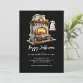 Spooky Ghost Koch mit antikem Ofen, Halloween Einladung (Stehend Vorderseite)