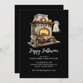 Spooky Ghost Koch mit antikem Ofen, Halloween Einladung (Vorne/Hinten)