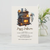 Spooky Ghost Koch mit klassischem Ofen, Halloween Einladung (Stehend Vorderseite)