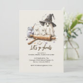 Spooky Ghost Koch mit rollendem Button, Halloween Einladung (Stehend Vorderseite)