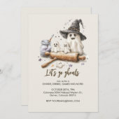 Spooky Ghost Koch mit rollendem Button, Halloween Einladung (Vorne/Hinten)