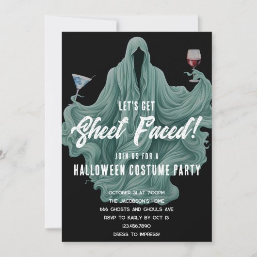 Spooky Ghost Let's Get Sheet Faced Halloween-Party Einladung (Vorderseite)