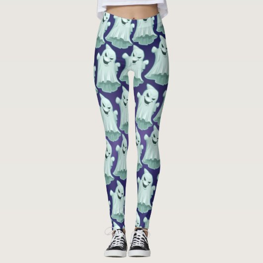 Spooky Ghost Lila Halloween Pants für Frauen Leggings (Vorderseite)