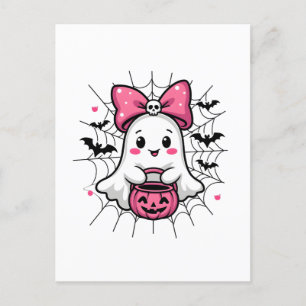Spooky Ghost mit rosa Bauch Brustkrebs Bewusstsein Postkarte