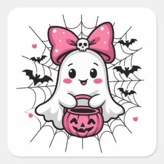 Spooky Ghost mit rosa Bauch Brustkrebs Bewusstsein Quadratischer Aufkleber