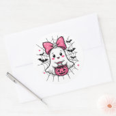 Spooky Ghost mit rosa Bauch Brustkrebs Bewusstsein Runder Aufkleber (Umschlag)