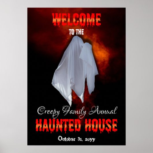 Spooky Ghost on Fiery Sky Spuk House Welcome Po Poster (Vorne)