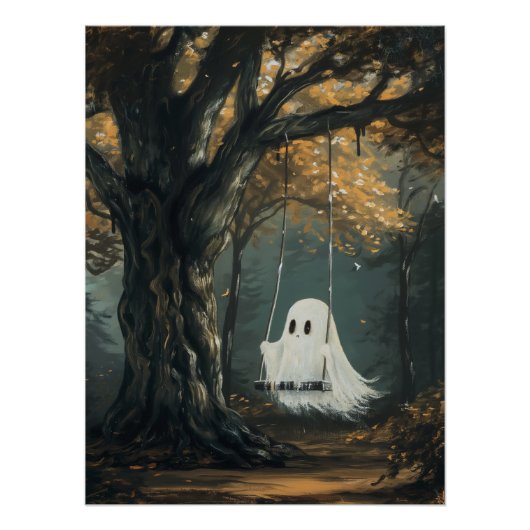 Spooky Ghost on Swing Halloween Autumn Forest Poster (Vorderseite)