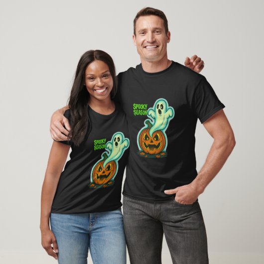Spooky Ghost Over Pumpkin Jack-O-Lantern T-Shirt (Unisex)