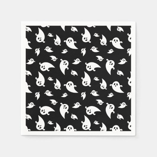 Spooky Ghost Pattern auf schwarz dekorativen Hallo Serviette (Vorderseite)