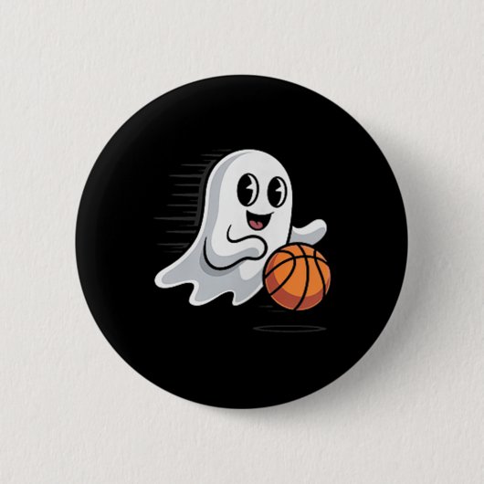 Spooky Ghost Playing Basketball Retro Halloween Co Button (Vorderseite)