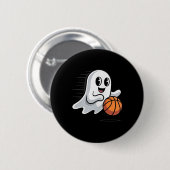 Spooky Ghost Playing Basketball Retro Halloween Co Button (Vorne & Hinten)