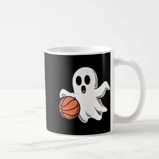 Spooky Ghost Playing Basketball Retro Halloween Co Kaffeetasse (Rechts)